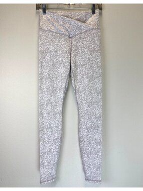 Ododos High-Waist Crossover Leggings Gray White Abstract Print Stretch Activewea